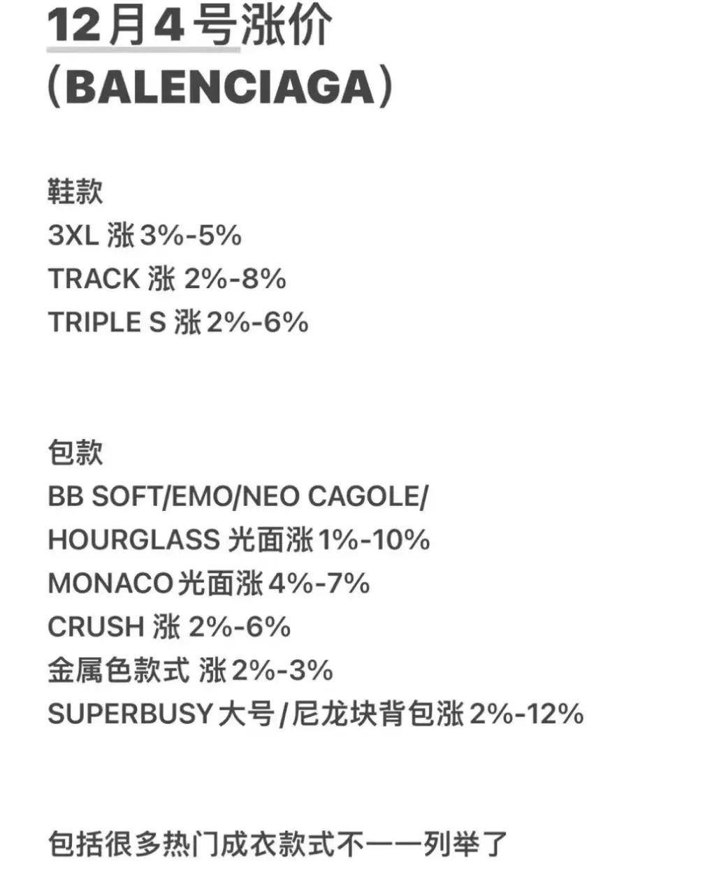 突发：「巴黎世家」涨价了！