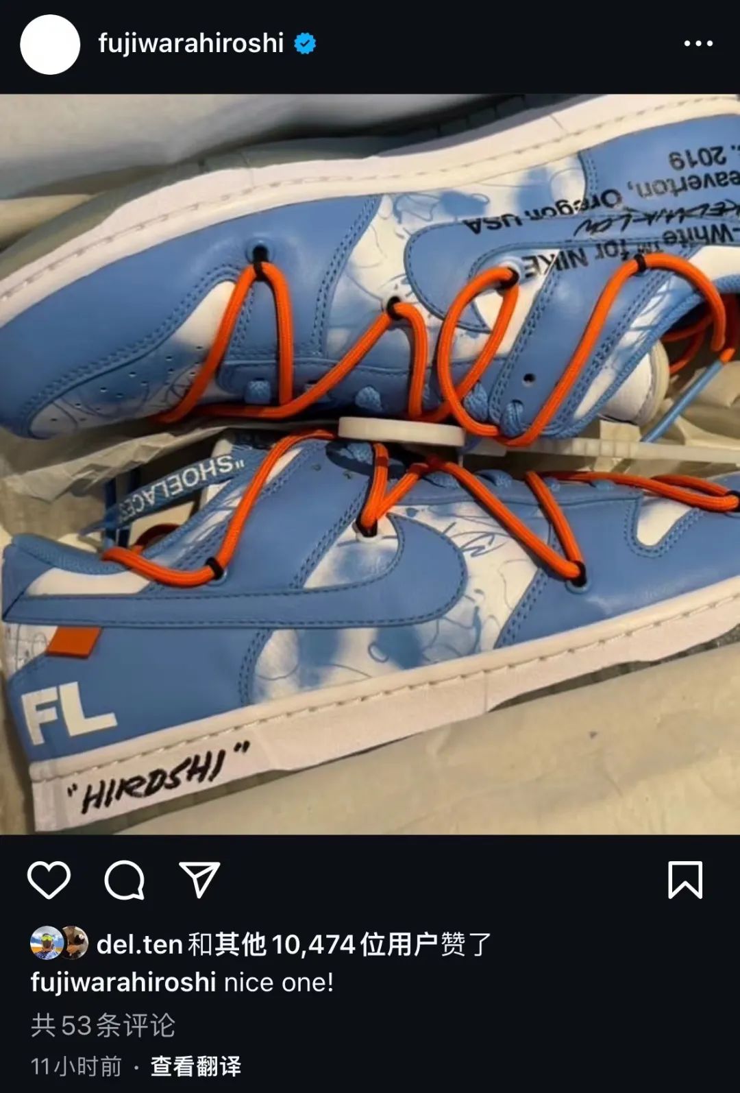 藤原浩晒出「Off-White x 耐克Dunk」天价三方联名，74w一双...