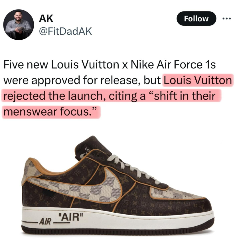 啊？「LV x 耐克AF1」新联名批准发售，但被取消了？？？